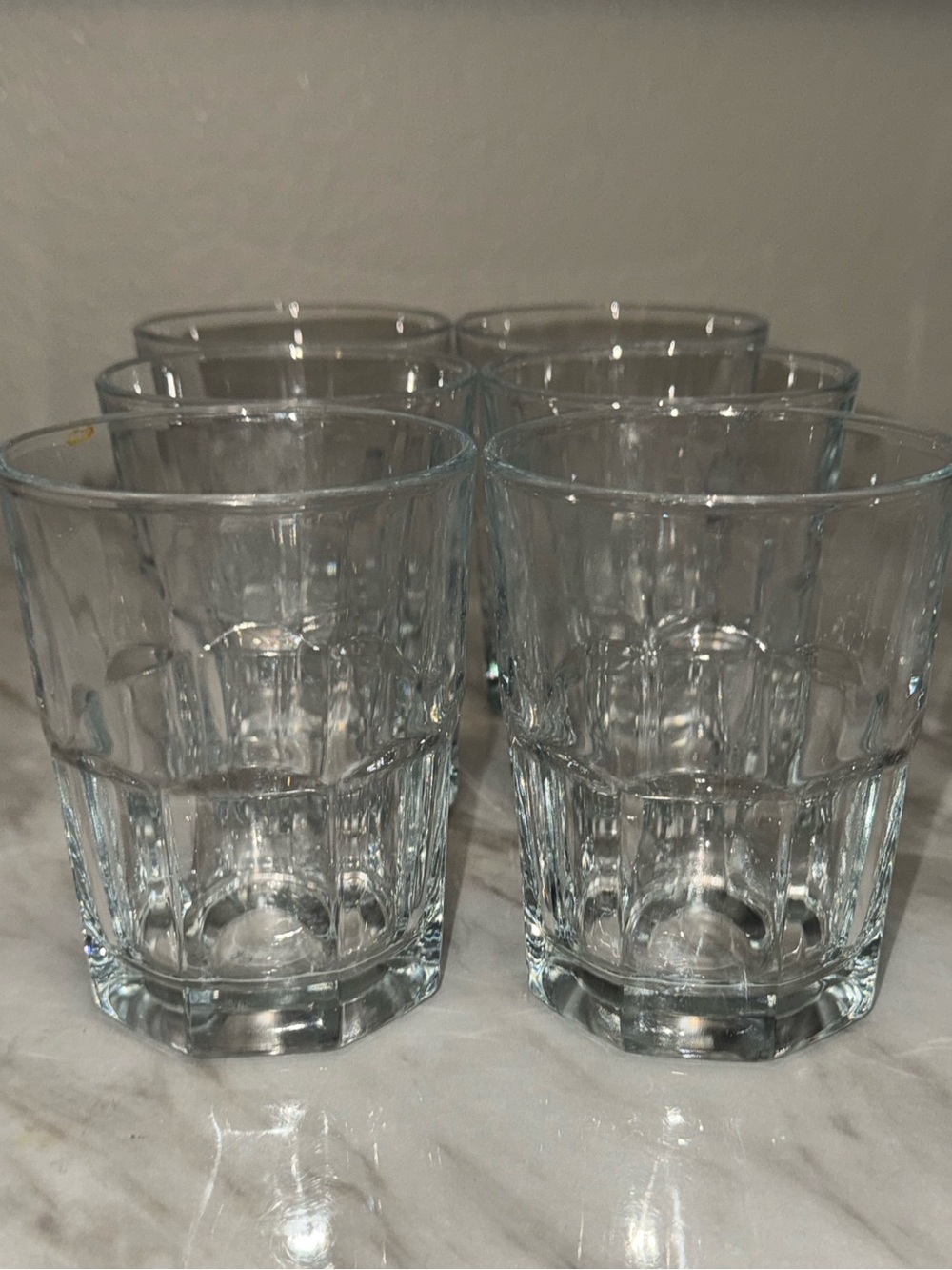 Clear panel 4” set of 6 Geometric Faceted Octagonal Design